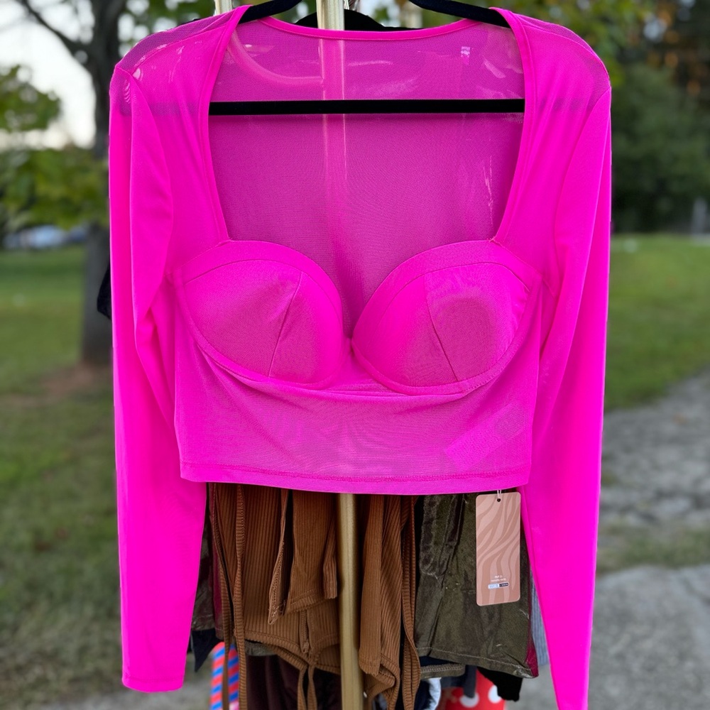 Vibrant Pink Mesh Long Sleeve Top